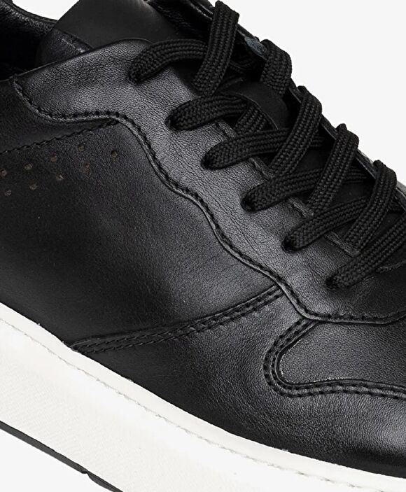 Erkek Siyah Hakiki Deri Sneaker Ayakkabı