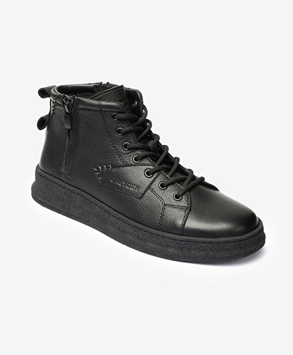 Erkek Siyah Hakiki Deri Sneaker Bot