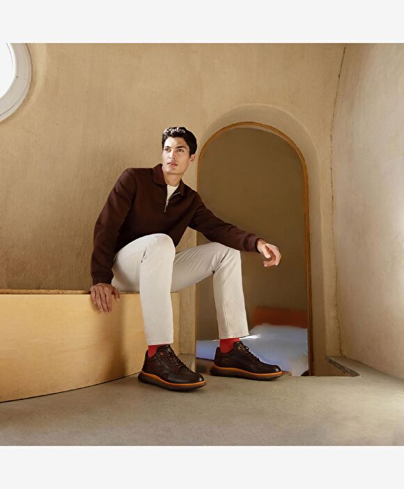 Erkek Koyu kahverengi Turuncu Hakiki Deri Casual Ayakkabı