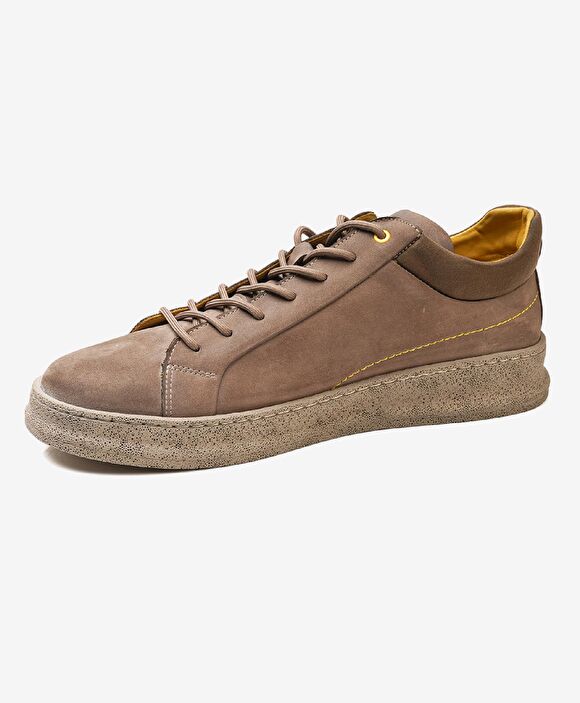 Erkek Vizon Hakiki Deri Sneaker Ayakkabı
