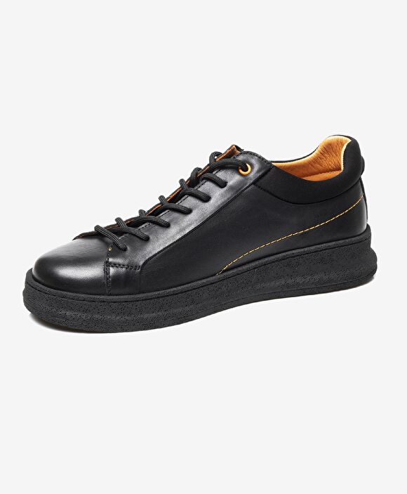 Erkek Siyah Hakiki Deri Sneaker Ayakkabı