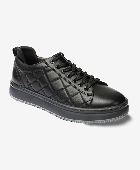Erkek Siyah Hakiki Deri Sneaker Ayakkabı
