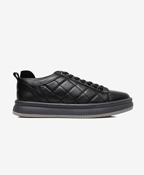Erkek Siyah Hakiki Deri Sneaker Ayakkabı