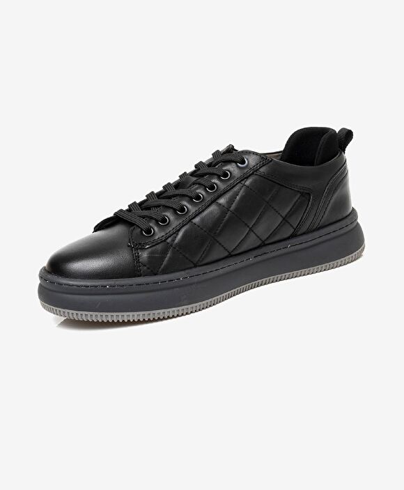 Erkek Siyah Hakiki Deri Sneaker Ayakkabı