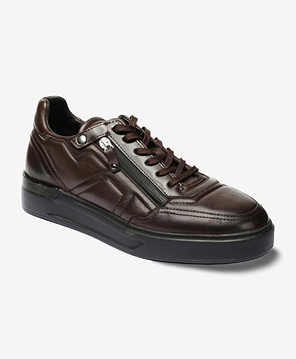 Erkek kahverengi Hakiki Deri Sneaker Ayakkabı