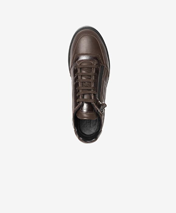 Erkek kahverengi Hakiki Deri Sneaker Ayakkabı