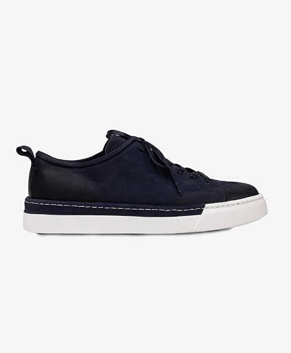 Erkek Lacivert Hakiki Deri Sneaker Ayakkabı