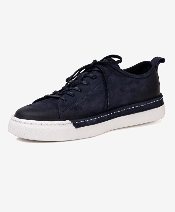 Erkek Lacivert Hakiki Deri Sneaker Ayakkabı