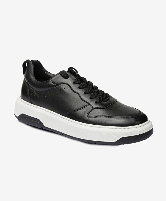 Erkek Siyah Hakiki Deri Sneaker Ayakkabı