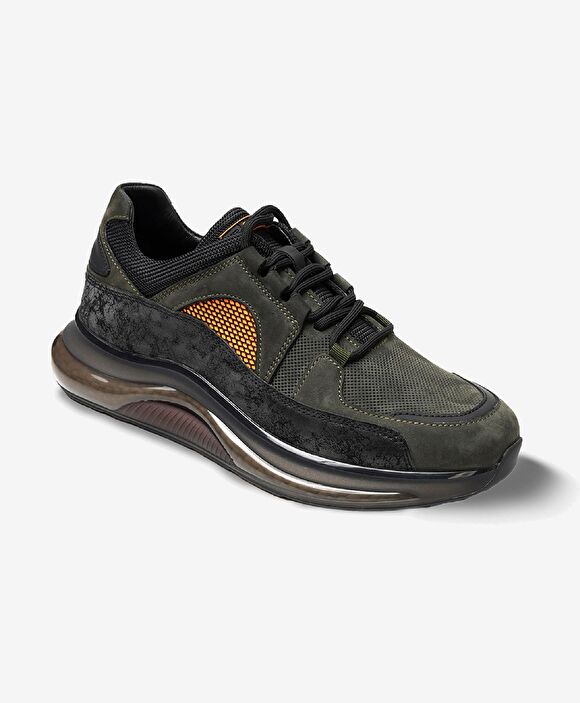 Erkek Haki Hakiki Deri Sneaker Ayakkabı