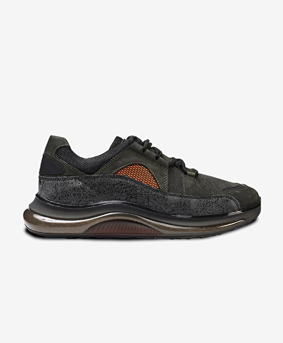 Erkek Haki Hakiki Deri Sneaker Ayakkabı