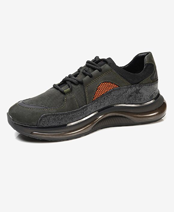 Erkek Haki Hakiki Deri Sneaker Ayakkabı