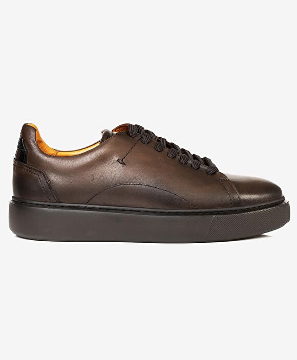 Erkek kahverengi Hakiki Deri Sneaker Ayakkabı