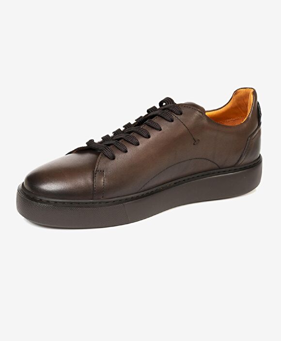 Erkek kahverengi Hakiki Deri Sneaker Ayakkabı