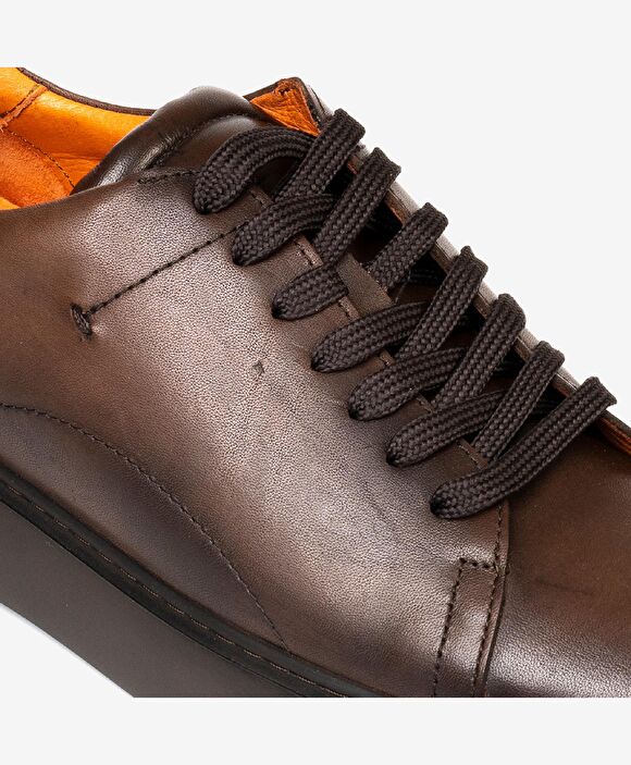 Erkek kahverengi Hakiki Deri Sneaker Ayakkabı
