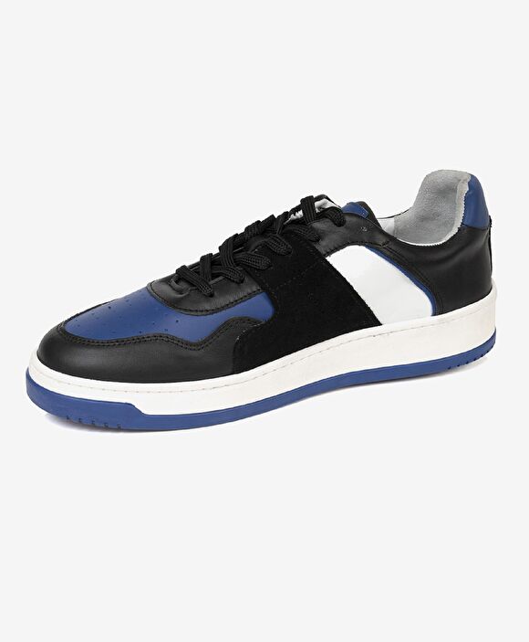 Erkek Siyah Mavi Beyaz Hakiki Deri Sneaker Ayakkabı
