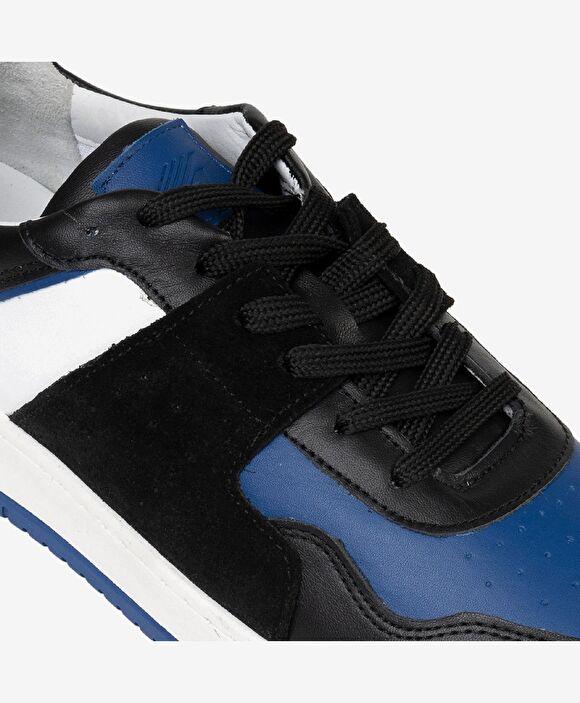 Erkek Siyah Mavi Beyaz Hakiki Deri Sneaker Ayakkabı