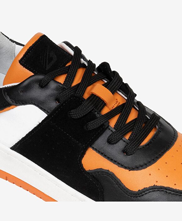 Erkek Siyah Turuncu Beyaz Hakiki Deri Sneaker Ayakkabı