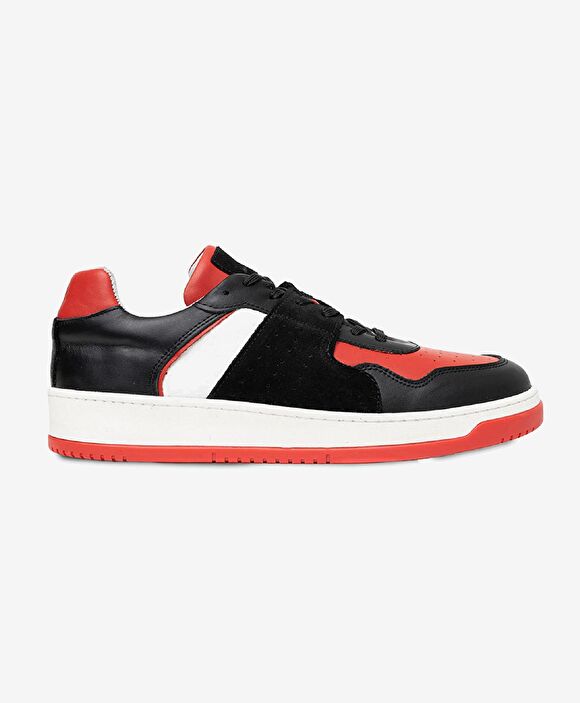Erkek Siyah Kırmızı Beyaz Hakiki Deri Sneaker Ayakkabı