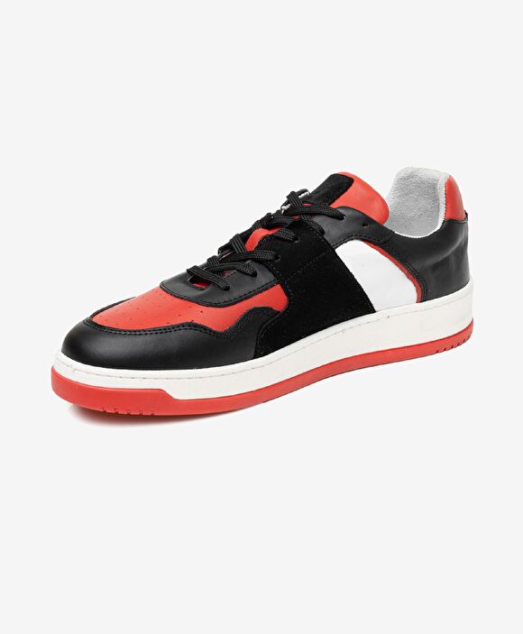 Erkek Siyah Kırmızı Beyaz Hakiki Deri Sneaker Ayakkabı