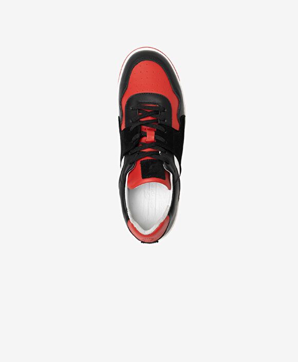 Erkek Siyah Kırmızı Beyaz Hakiki Deri Sneaker Ayakkabı