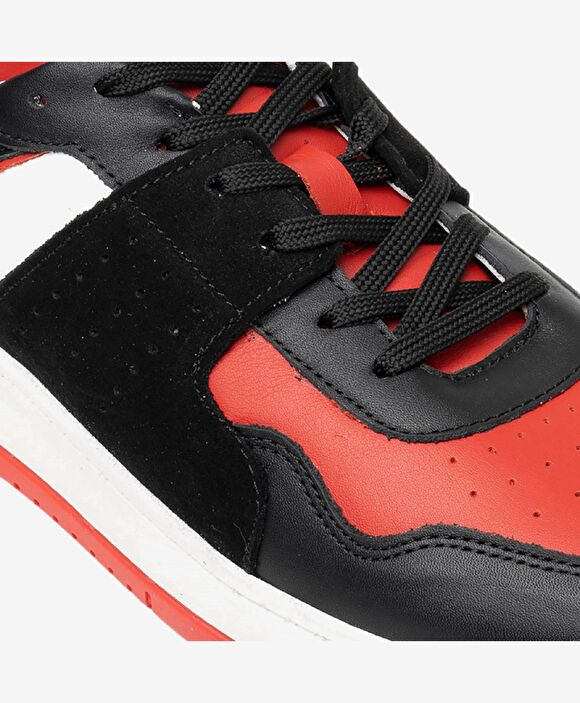 Erkek Siyah Kırmızı Beyaz Hakiki Deri Sneaker Ayakkabı