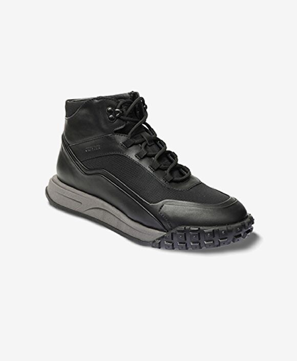 Erkek Siyah Hakiki Deri Memory Foam Taban Sneaker Bot