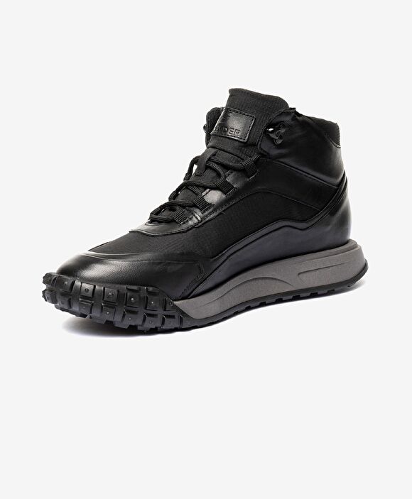 Erkek Siyah Hakiki Deri Memory Foam Taban Sneaker Bot