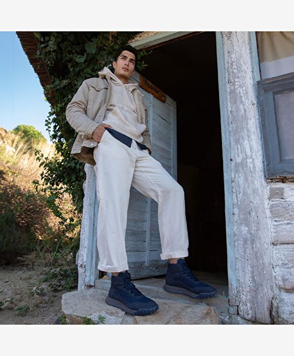 Erkek Lacivert Hakiki Deri Sneaker Bot