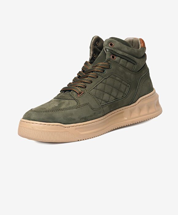 Erkek Haki Hakiki Deri Sneaker Bot