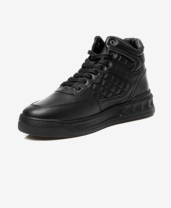 Erkek Siyah Hakiki Deri Sneaker Bot