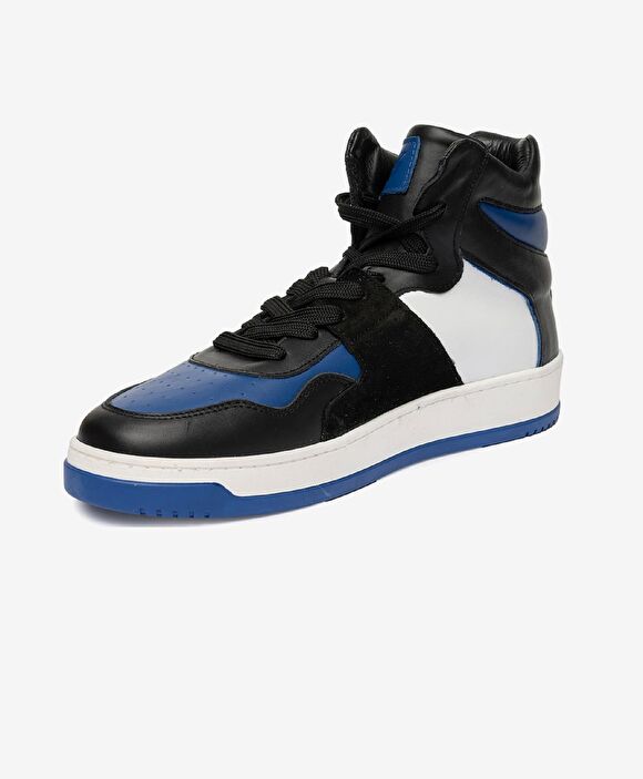 Erkek Siyah Mavi Beyaz Hakiki Deri Sneaker Bot