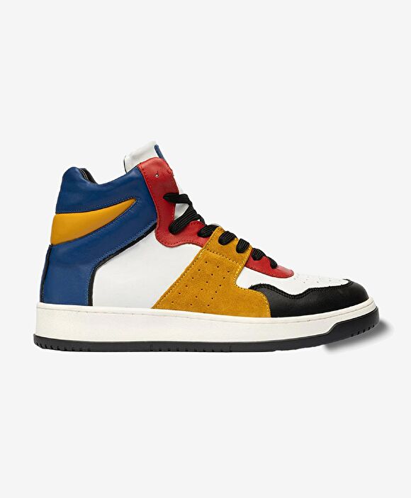 Erkek Sarı Mavi Beyaz Siyah Hakiki Deri Sneaker Bot