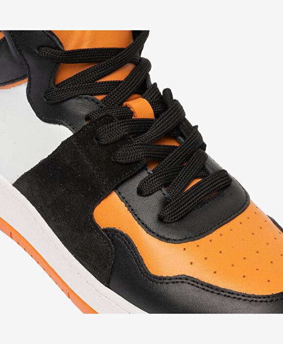 Erkek Siyah Turuncu Beyaz Hakiki Deri Sneaker Bot