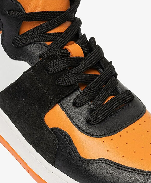 Erkek Siyah Turuncu Beyaz Hakiki Deri Sneaker Bot