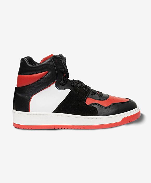 Erkek Siyah Kırmızı Beyaz Hakiki Deri Sneaker Bot