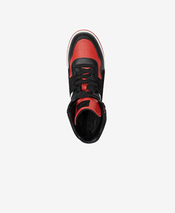 Erkek Siyah Kırmızı Beyaz Hakiki Deri Sneaker Bot