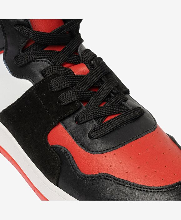 Erkek Siyah Kırmızı Beyaz Hakiki Deri Sneaker Bot