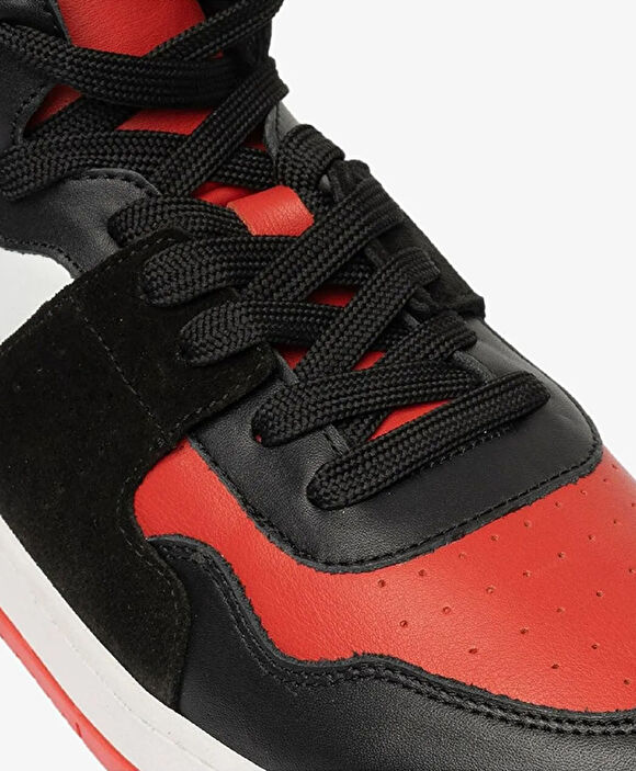 Erkek Siyah Kırmızı Beyaz Hakiki Deri Sneaker Bot