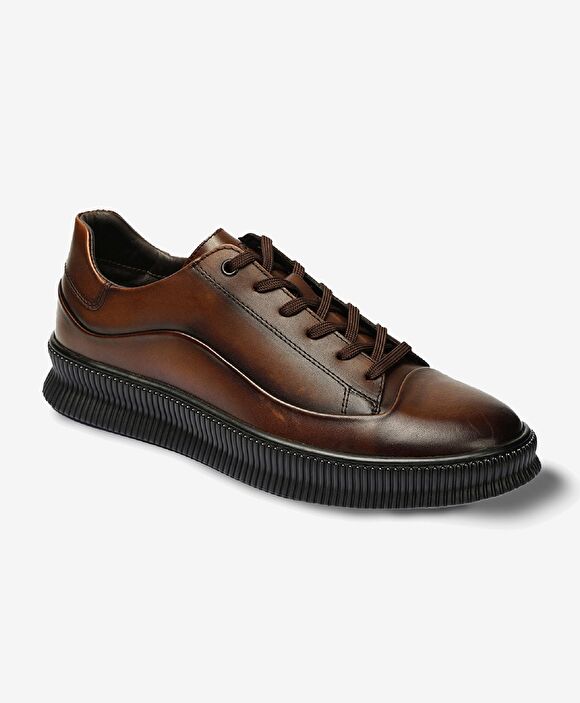Erkek Taba Hakiki Deri Sneaker Ayakkabı