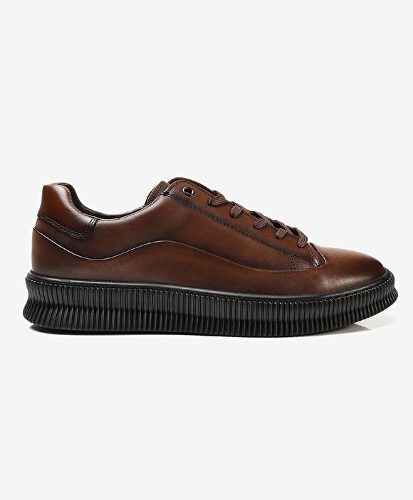 Erkek Taba Hakiki Deri Sneaker Ayakkabı