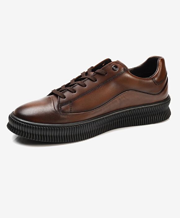 Erkek Taba Hakiki Deri Sneaker Ayakkabı