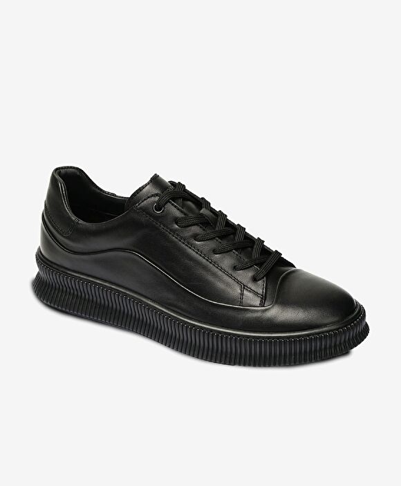 Erkek Siyah Hakiki Deri Sneaker Ayakkabı