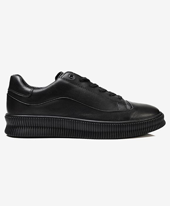 Erkek Siyah Hakiki Deri Sneaker Ayakkabı
