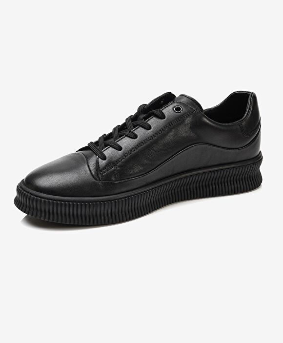 Erkek Siyah Hakiki Deri Sneaker Ayakkabı