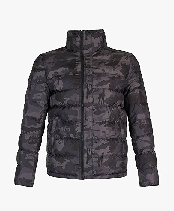 Erkek Siyah Füme Kaz Tüyü Su İtici Kamuflaj Mont