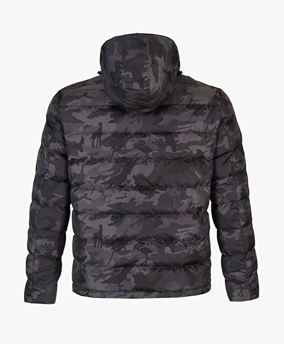 Erkek Siyah Füme Kaz Tüyü Su İtici Kamuflaj Mont