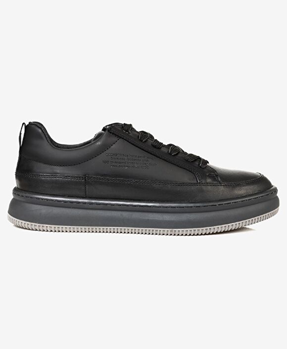 Erkek Siyah Hakiki Deri Sneaker Ayakkabı