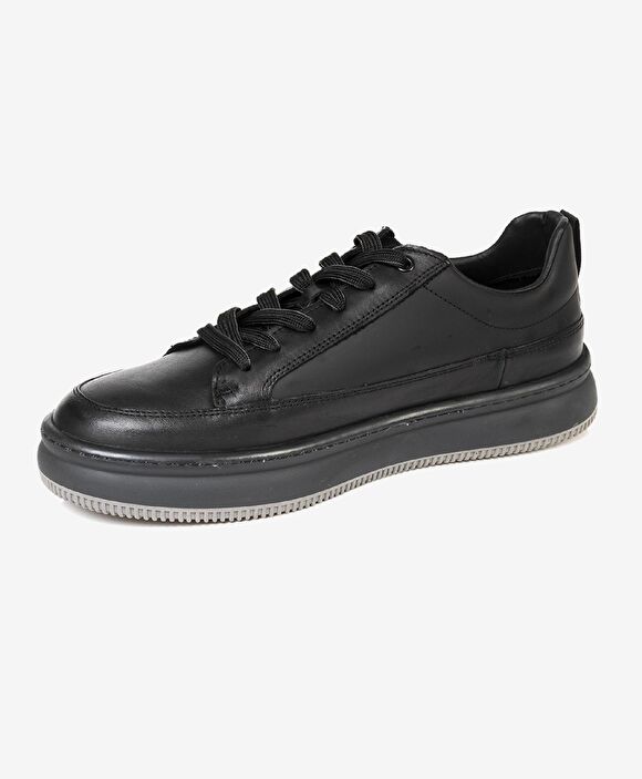 Erkek Siyah Hakiki Deri Sneaker Ayakkabı