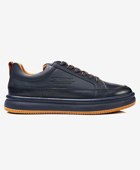 Erkek Lacivert Hakiki Deri Sneaker Ayakkabı